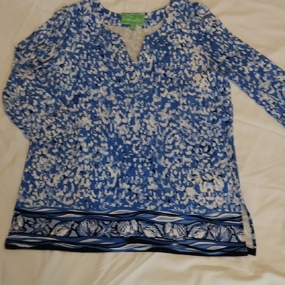 Pappagallo Blue Graphic Long Sleeve Tunic